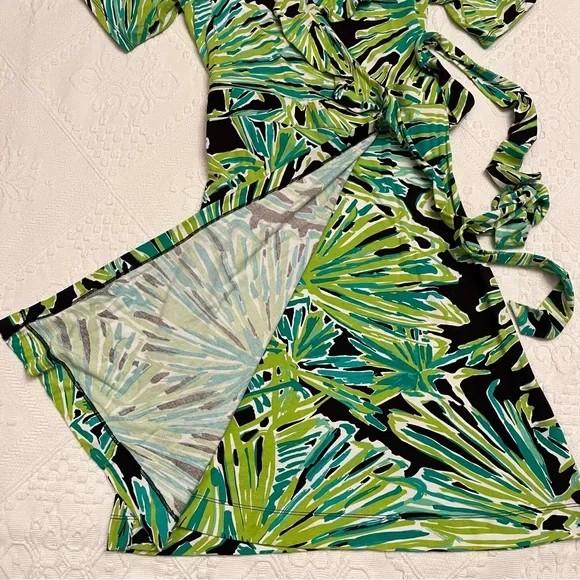 Lilly Pulitzer Wrap Dress Green Ruffle Necklace Women’s S - Picture 3 of 6